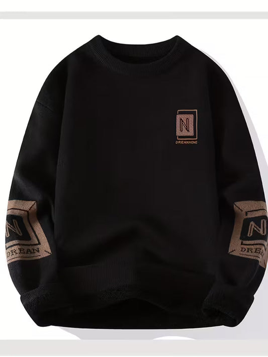 Swebet Vintage Black & White Color Block Sweater โ Retro Knit Unisex Pullover