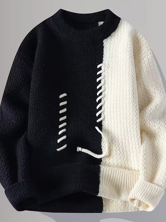 Swebet Menโs Color-Blocked Knit Sweater โ Stylish Fall & Winter Pullover
