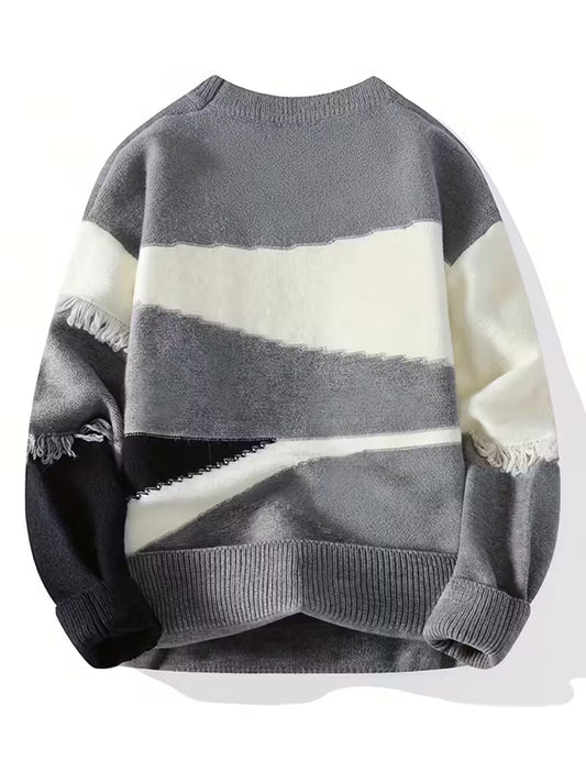 Swebet Menโs Color Block Fringe Sweater โ Trendy Fall & Winter Pullover