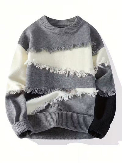 Swebet Men’s Color Block Fringe Sweater – Trendy Fall & Winter Pullover
