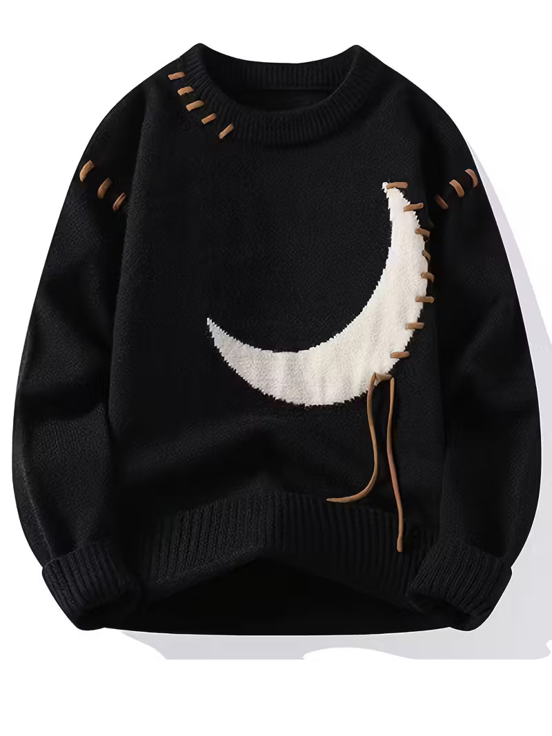 Swebet Men’s Loose Fit Distressed Sweater – Black Asymmetrical Hem Pullover