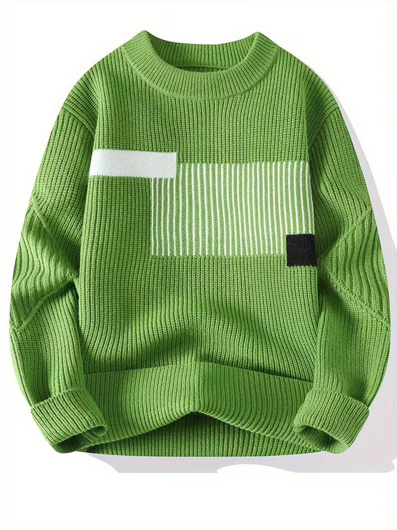 Swebet Men’s Geometric Pattern Sweater – Casual Crew Neck Pullover