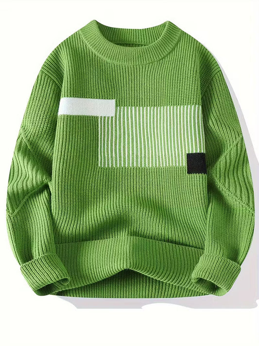 Swebet Men’s Geometric Pattern Sweater – Casual Crew Neck Pullover