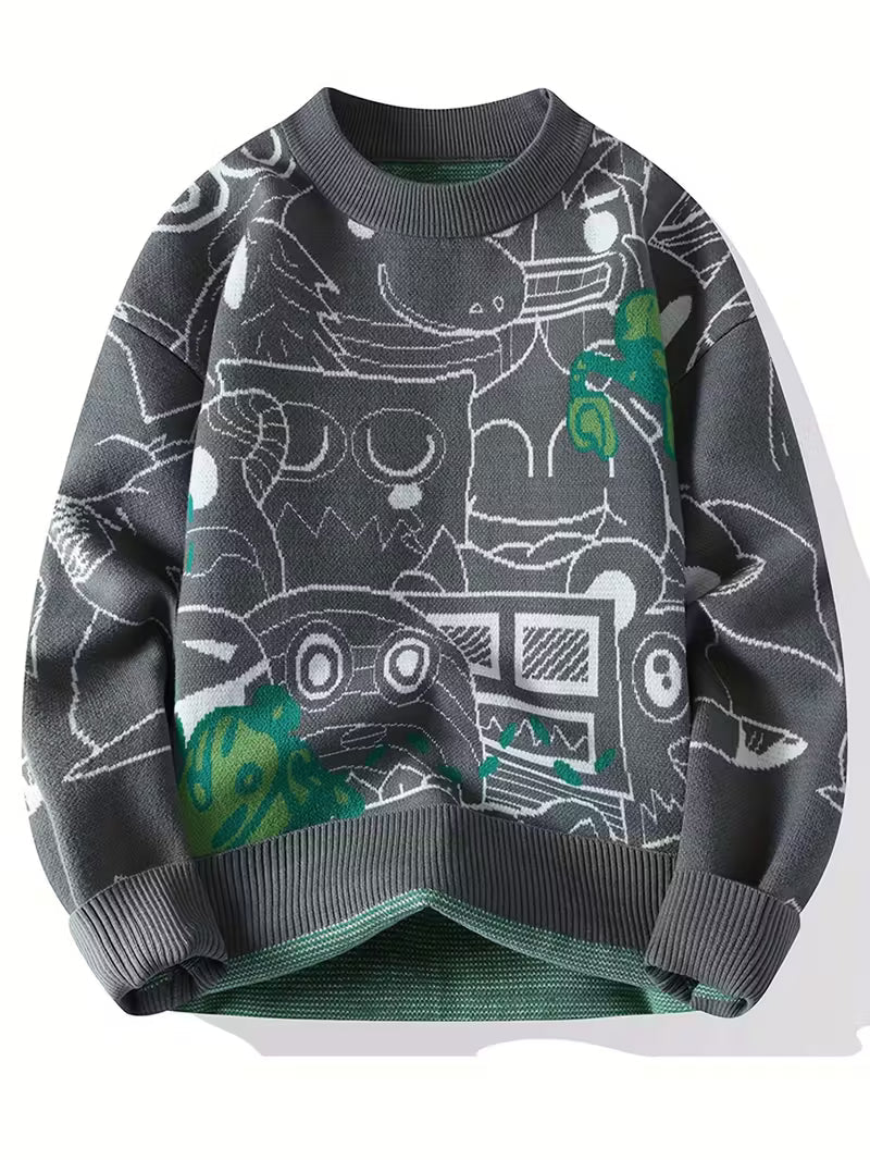 Swebet Men’s Cozy Geometric Pattern Sweater – Thick Warm Pullover