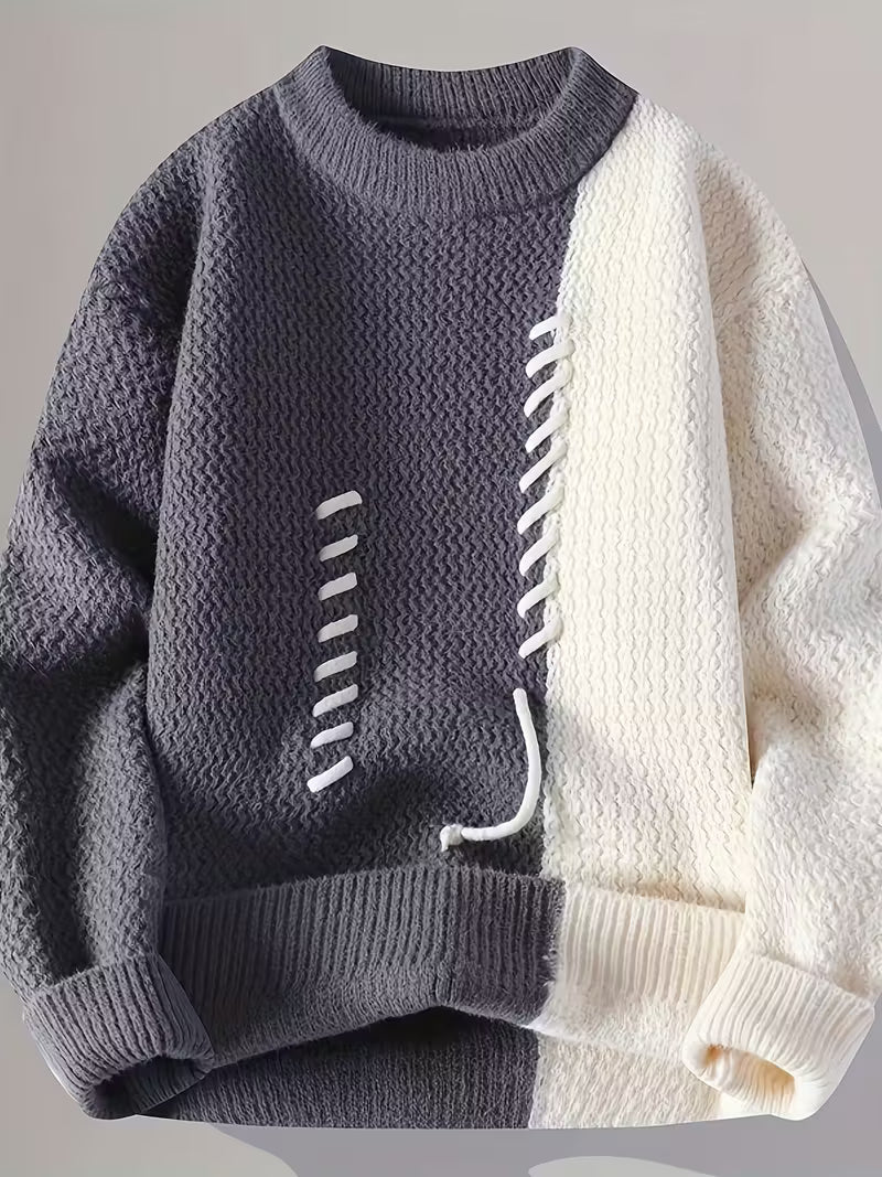 Swebet Men’s Color-Blocked Knit Sweater – Stylish Fall & Winter Pullover